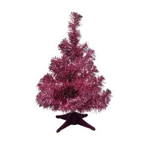 Vtg Pink Tabletop Tinsel Christmas Tree w/Stand Adjustable Shape Branches 12" CB